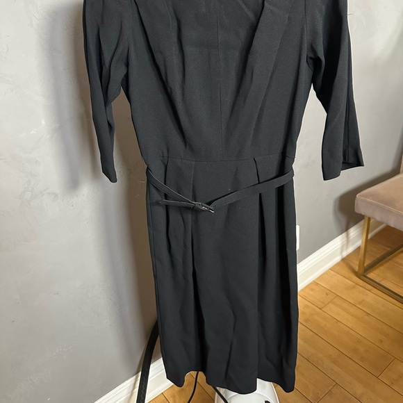 Vintage 1950’s Black Slim Fit Belted Topaz Original Designer Cocktail Dress - Picture 9 of 10